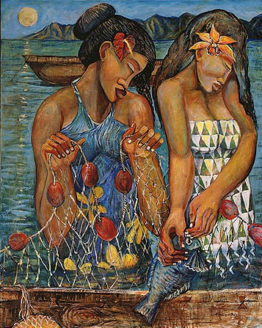 Net Fishing (Giclee Print on Canvas)