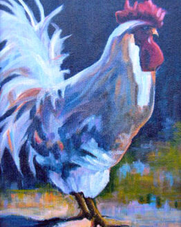 Rooster in Early Morning (Original Oil Painting)