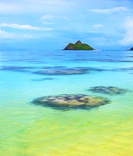 Serenity Wraps the Mokoluas (Giclee on Canvas)