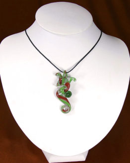 Green, Red, and White Glass Seahorse Necklace