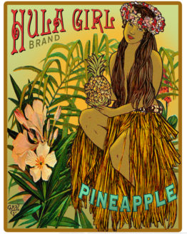 Hula Girl Pineapple (Giclee on Redwood)